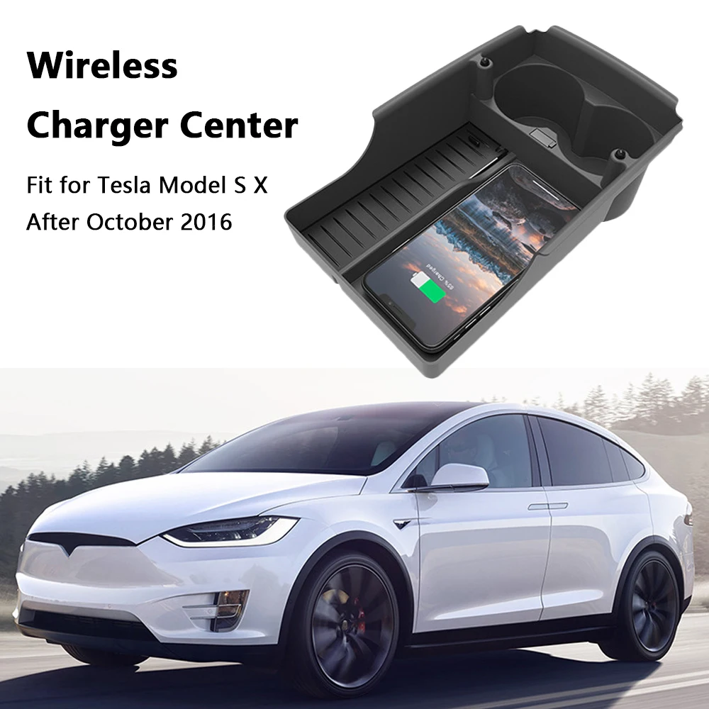 1pc Car Wireless Charging Pad for Tesla Model S X After October 2016 with Cup Holder Anti-Slip Mats Wireless Charger