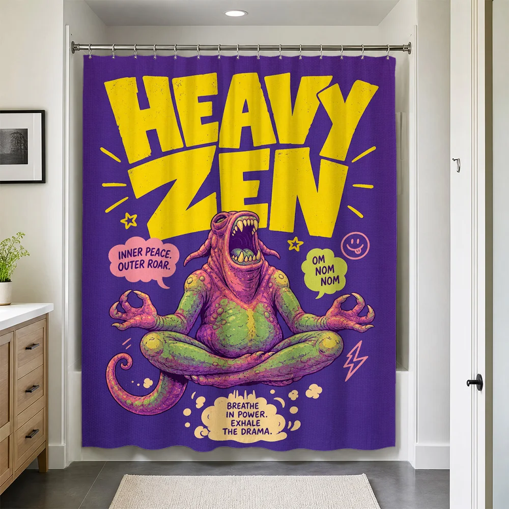 Heavy Zen Lizard Pop Art Shower Curtain Waterproof Bathroom Decor Funny Zen Quote Yoga Spiritual Vibes Jungle Style Home Accent