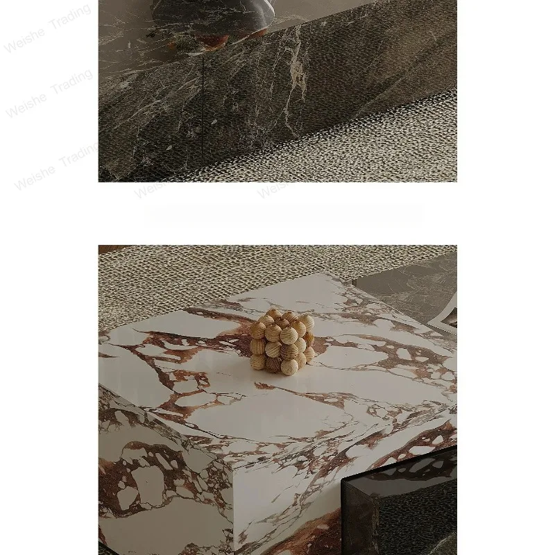 Minimalist rock slab coffee table combination rectangular high-end light luxury living room home storage tea table