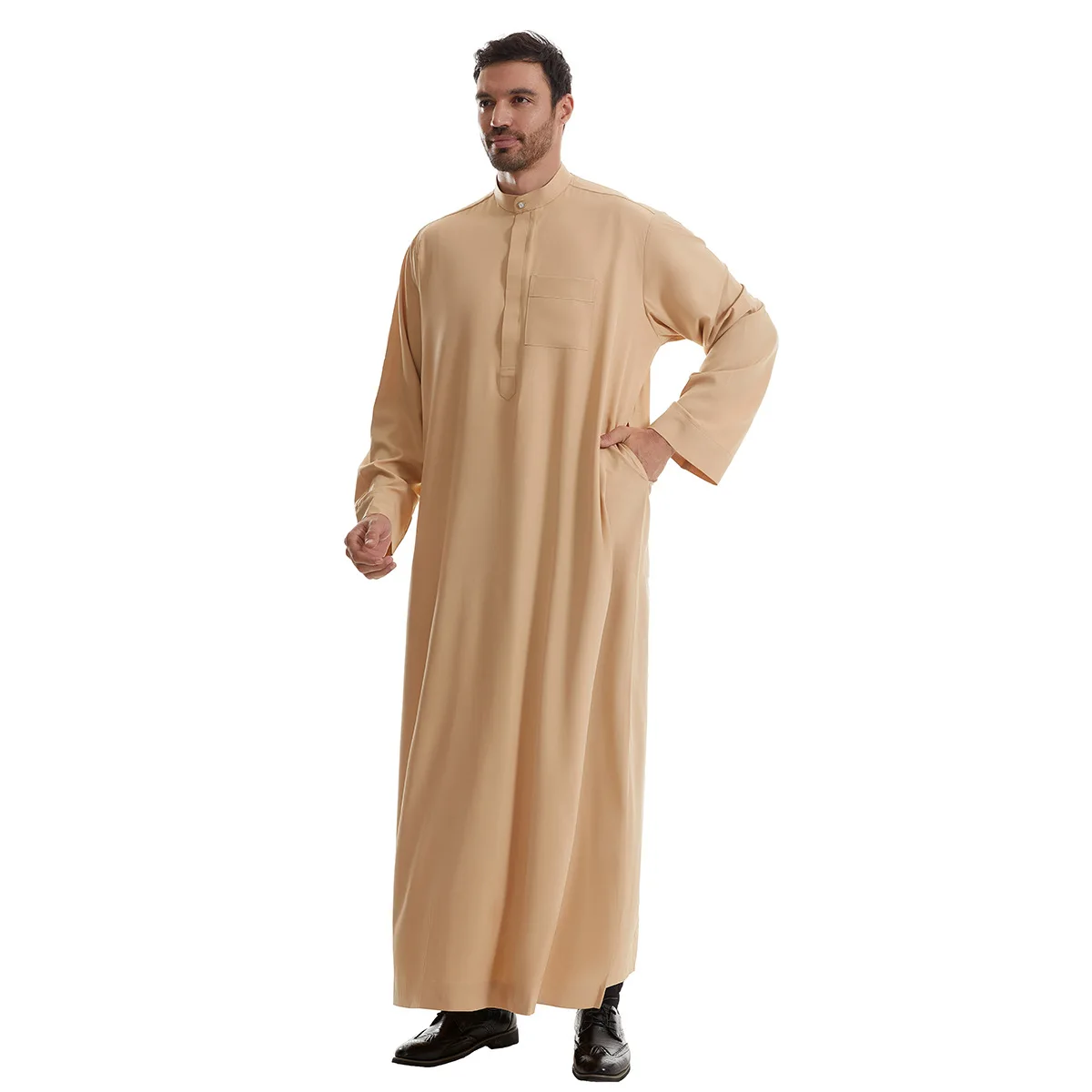 UNI musulmán Eid Ramadán hombres bata de manga larga Arabia Saudita Abaya Thobe Jubba Thoub Dubai Daffah Kaftan vestido árabe islámico caftán