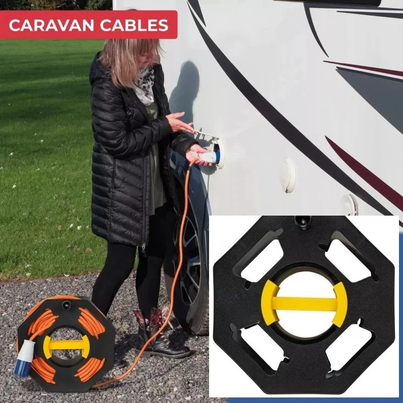 

Кабельная катушка RV 25 м для подключения электропровода, удлинителя, с держателем для хранения, для кемпера, каравана, автодома, для намотки кабеля
