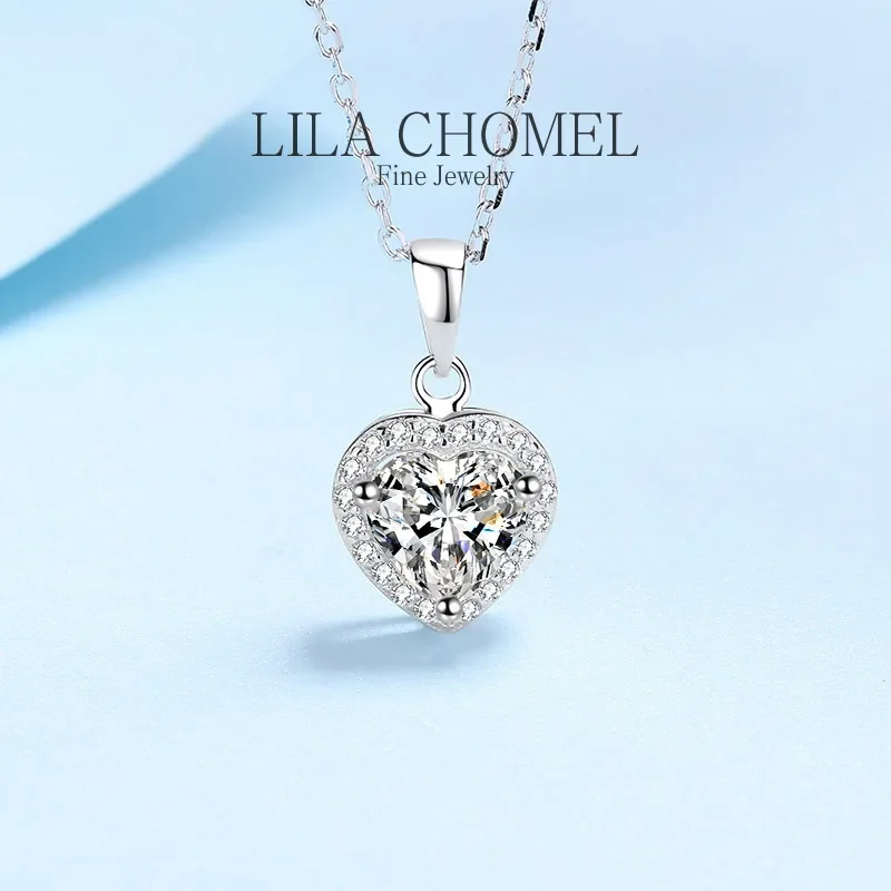 Luxury White Gold 18K Fine Jewelry Shining Heart Pendant Moissanite Diamond 1Carat Necklace for Women wedding nice Birthday Gift