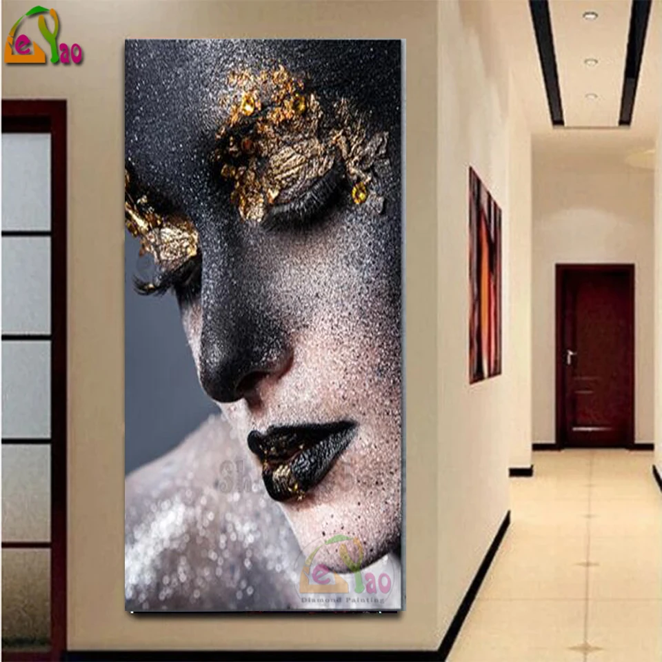 large size full square round drill embroidery diamond rhinestone painting cross stitch mosaic woman face Colorful Abstract art