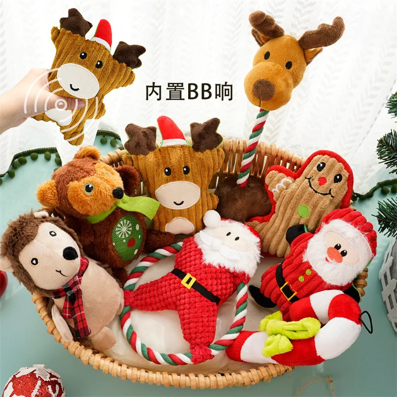 

Christmas Series Cartoon Dog Toy Plush Squeak Pet Toy Pet Dog Plush Noise Chewing Toy Santa Elk Gingerbread Man Cat Dog