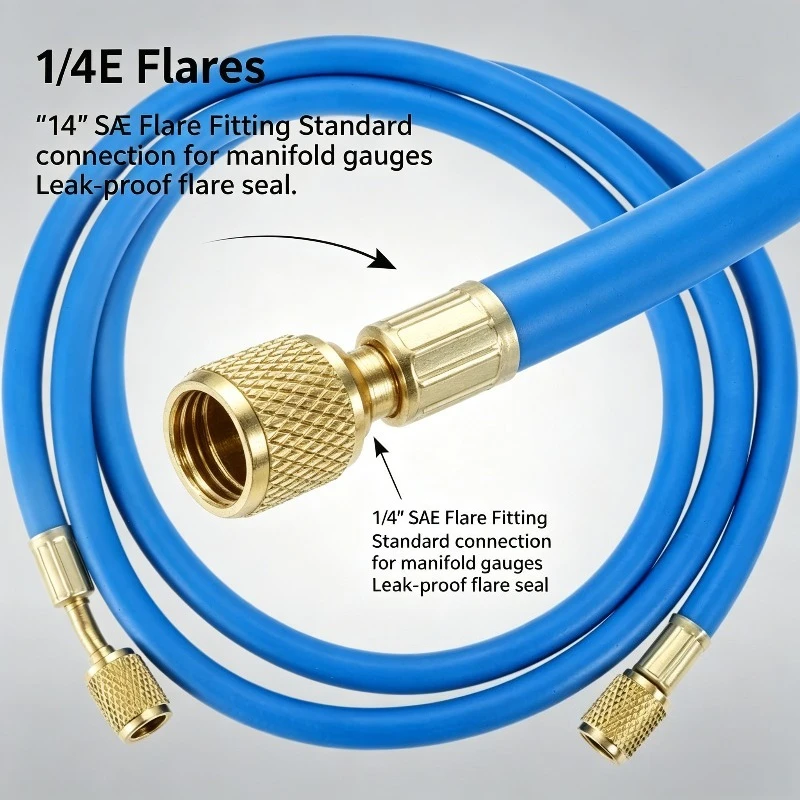 AC Refrigerant Charging Hoses 60’’ with 1/4’’ SAE Flare with 800 PSI Working Pressure for R410A R22 R134A R12 R502 Air Condition