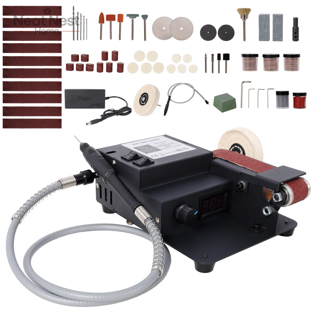 

2-in-1 Belt Sander,350W Dual Motor Rotary Tool Sand Belt,Mini Electric Belt Sander Desktop Polisher,Complete accessory design