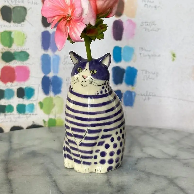 Polka DotCat Vase Dot Pattern Resin Cat Vase Cat Vase For Home Bookshelf Shelf Decor Table Decoration Polka DotCat Vase