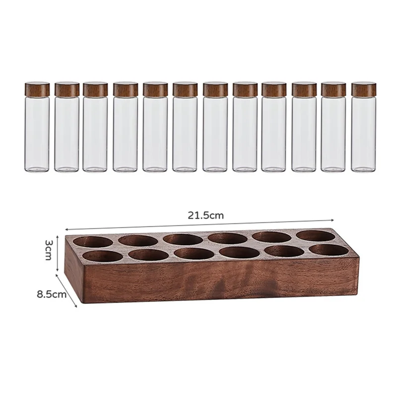 Single Dose Coffee Bean Storage Tubes Coffee Bean Cellar Wooden Display Stand and Funnel Espresso Accessories