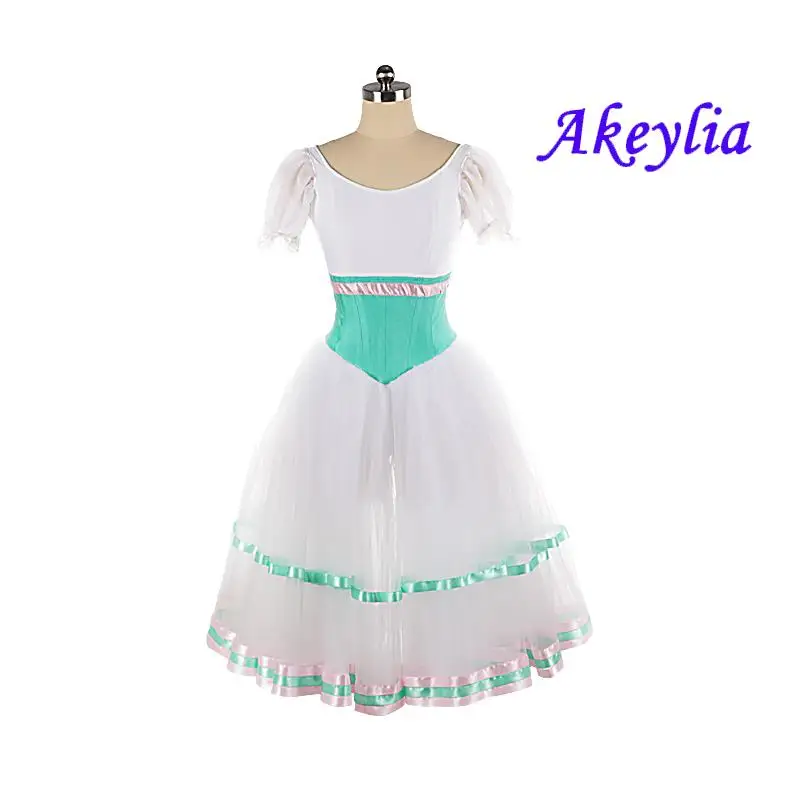 

Green white Ballet Professional Romantic Tutu Dress Ballet Costume Solo performance for girls competition 5 layers JNBL184
