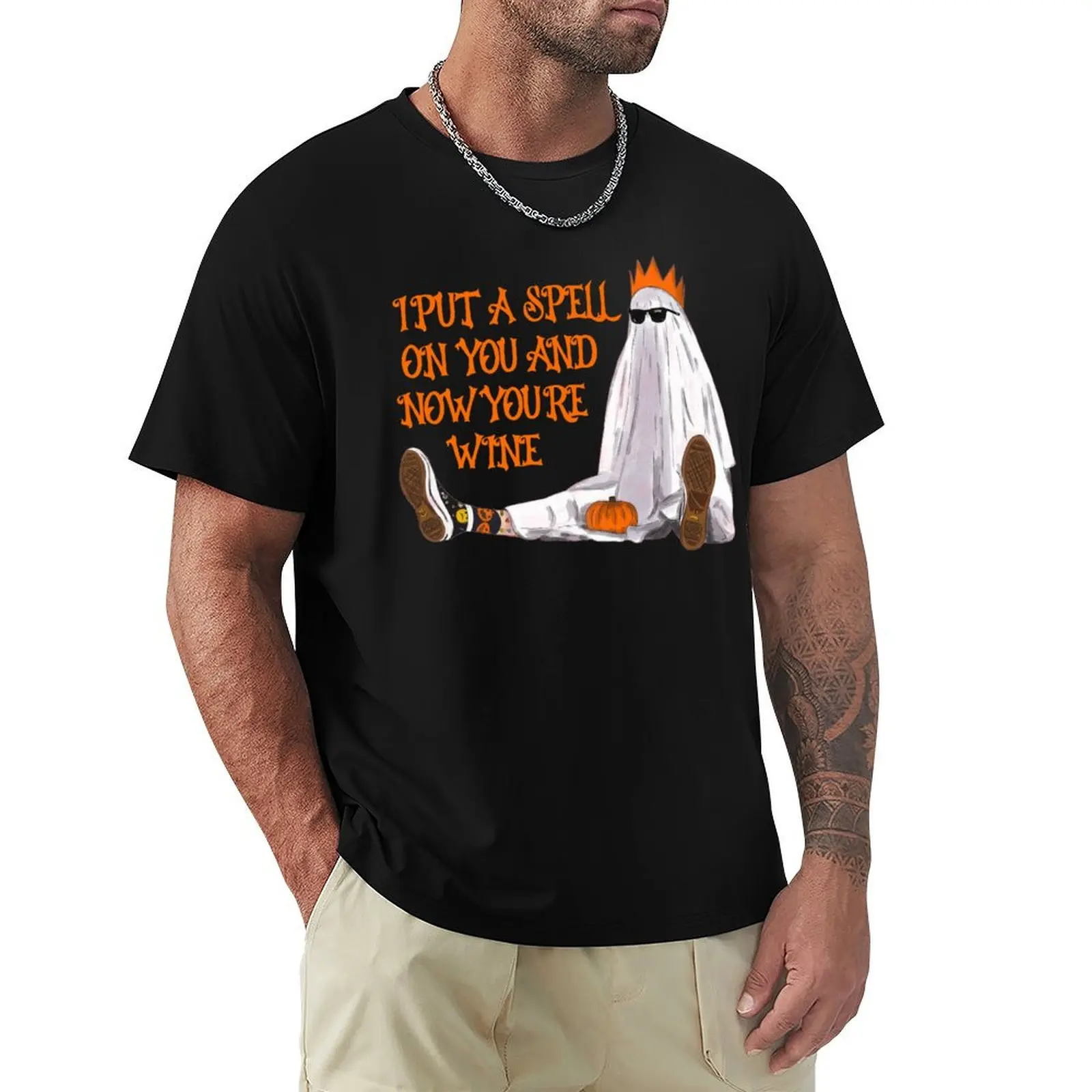 I Put A Spell On You And Now You're Wine Funny Halloween Costume T-Shirt Everyday Wear Basic Short Sleeve Top
