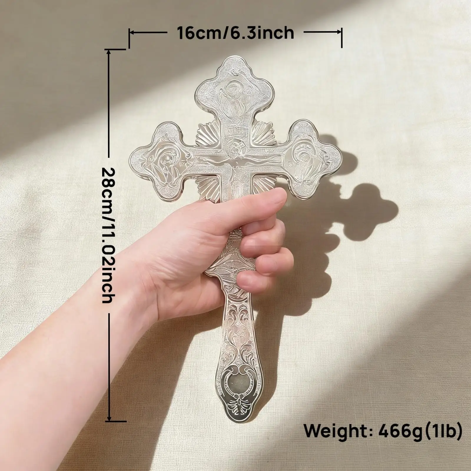 New2026 Durable Silver-Plated Orthodox Engraved Cross with Spiritual Motifs for Liturgical Services and Personal Protection Gift