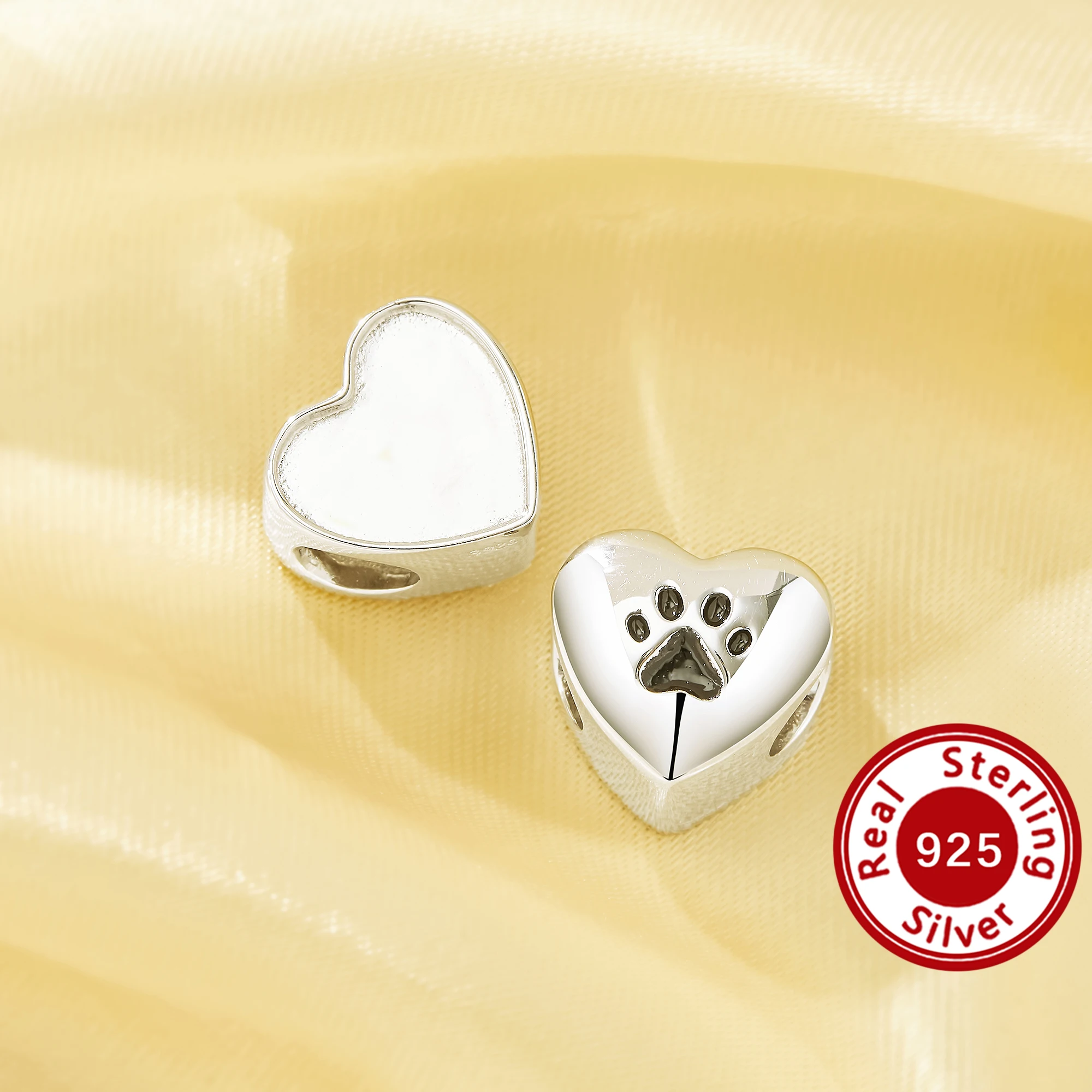 

Keepsake Breast Milk Resin Heart Bezel Beads Settings,Solid 925 Sterling Silver Dog Paw Pendant Beads with 4.5MM Hole 1431588