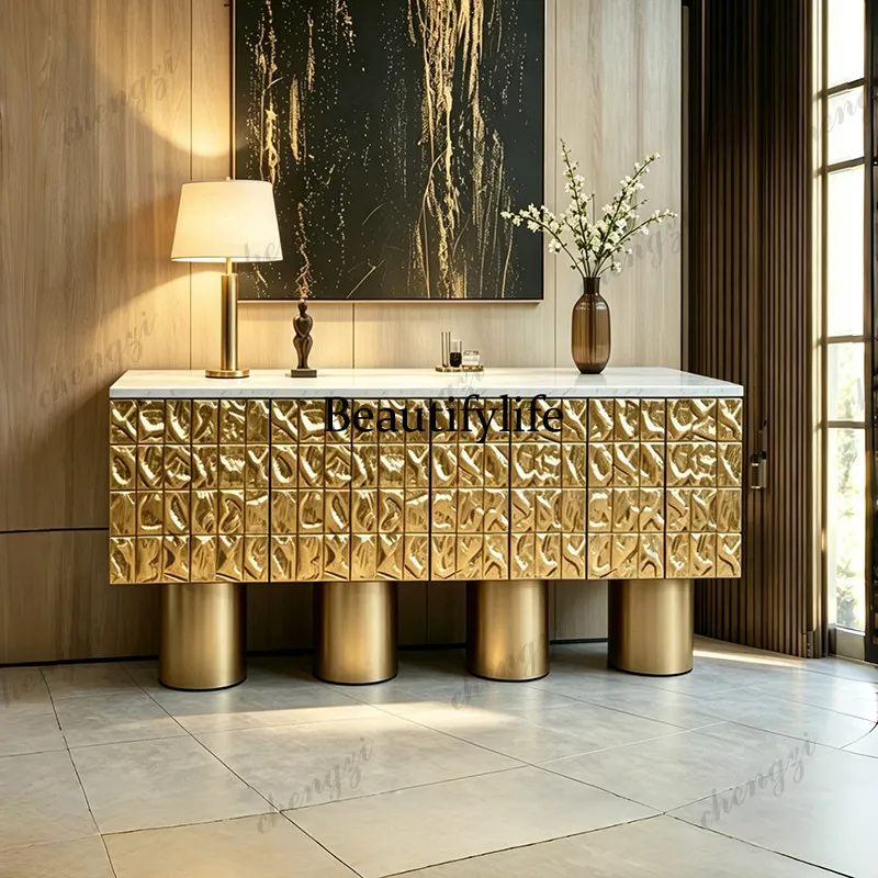 Italian light luxury villa marble dining side cabinet, high-end living room decoration, entrance cabinet