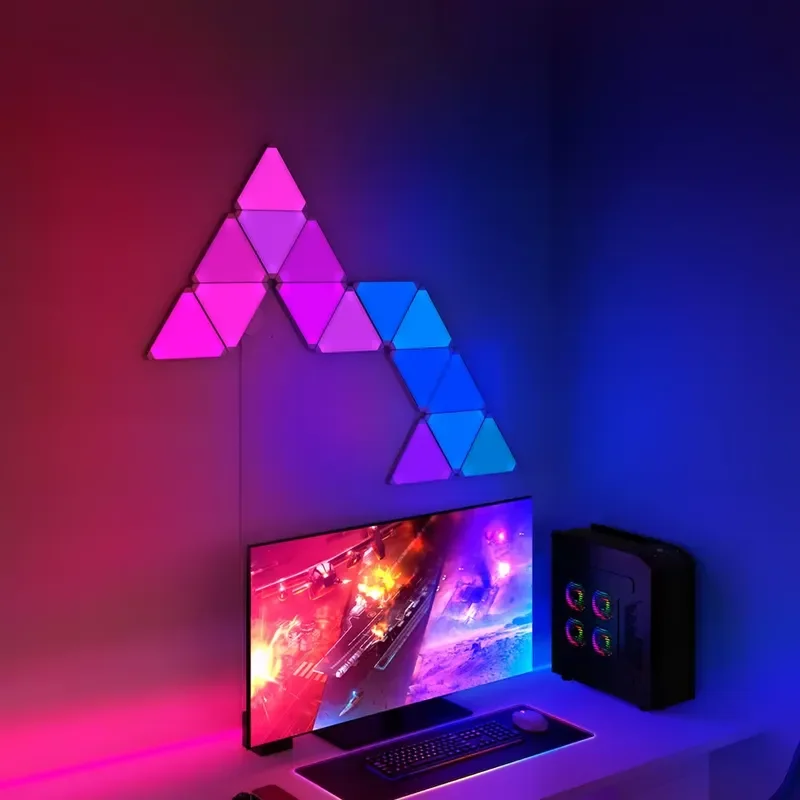 Banqcn Triangle LED Gaming Setup RGB Wall Lights For Bedroom Smart Home Light Panels Works With Alexa Google Assistant