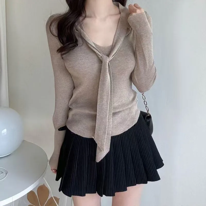 レディース Vネック ロングスリーブ ニットウェア 秋冬 ファッション ベルト付き ベースレイヤー トップス ハイエンド アエソピア パーソナル