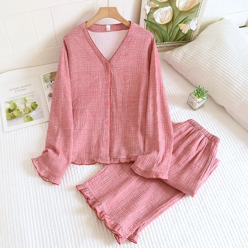 

Cotton Home Suit Sleepwear Women's Cotton Pajamas For Women Nightwear Trouser Sets Autumn Two Piece Night Wear Female