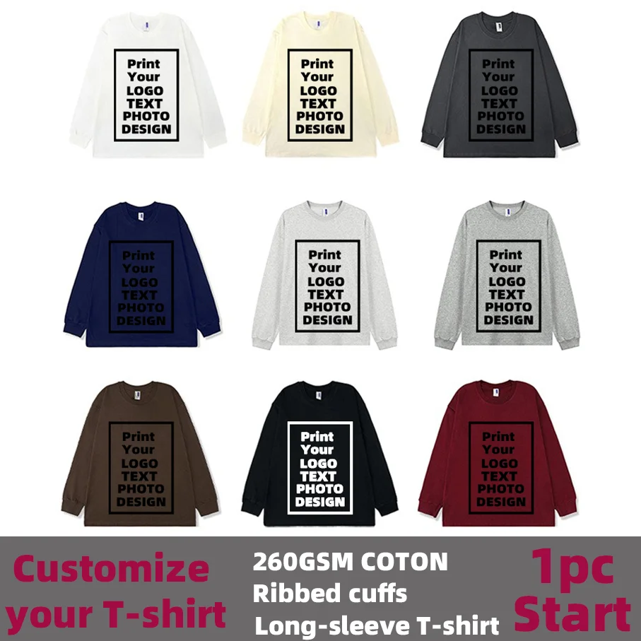 

Custom Long Sleeves T Shirt Customized Personalized Tee Shirt DIY Print Your Photo Brand Men Women Cotton Tailor-made T-Shirts