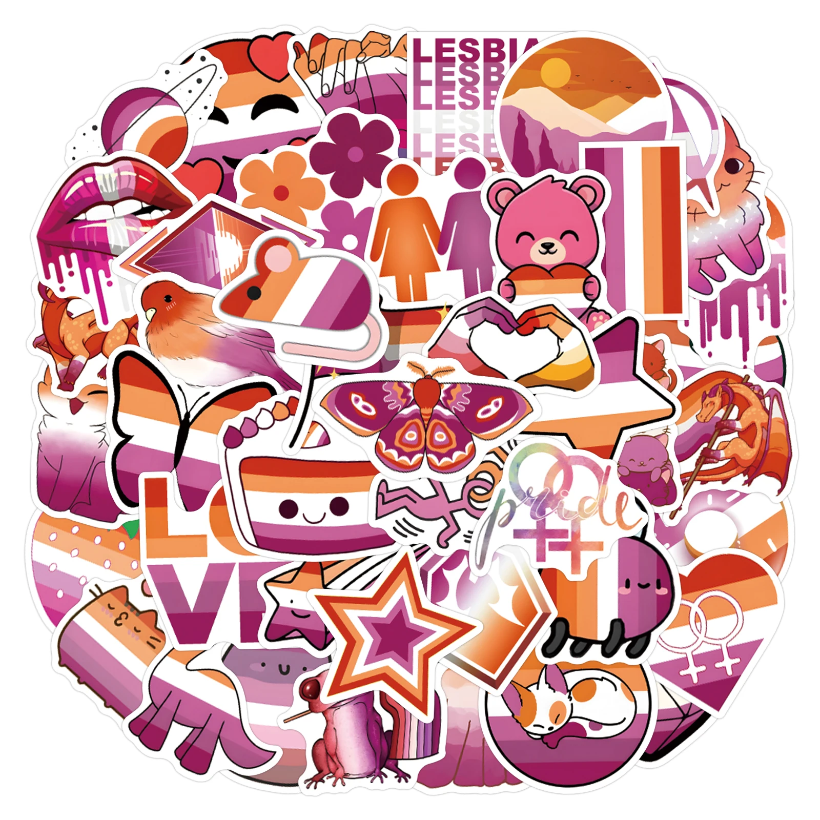 55PCS Lesbian Pride Cartoon Stickers DIY Decals Graffiti for Diary Scrapbook Luggage Laptop Phone Guitar Car Bike Skateboard