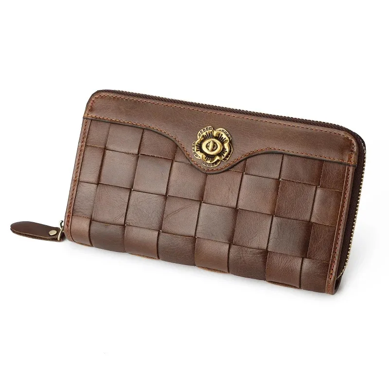 New Women Fashion Long Lady Wallet Cow Leather Wallet For Women Plaid Woman Purse Female Casual HandBag