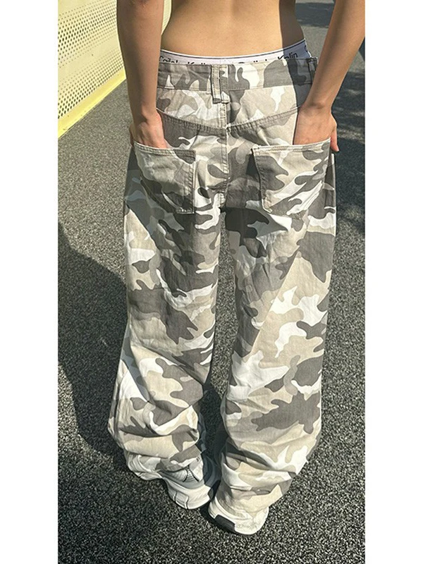 

American Hip Hop ay White Camouflage Casual Pants Wide Leg Workwear Youthful Vitali Sle Loose Fit Long Pants