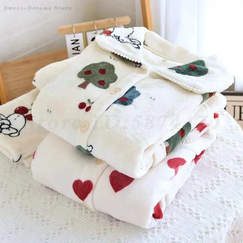 

Толстый фланелевой флисовый пижамный комплект, ночная рубашка, зимняя одежда для сна, милая свободная мягкая домашняя одежда, костюм, женская повседневная домашняя одежда с принтом