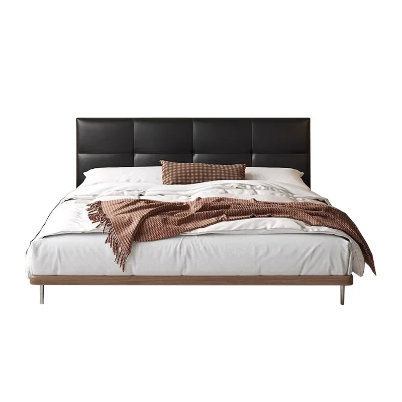 

Leather bed Italian minimalist top layer cowhide