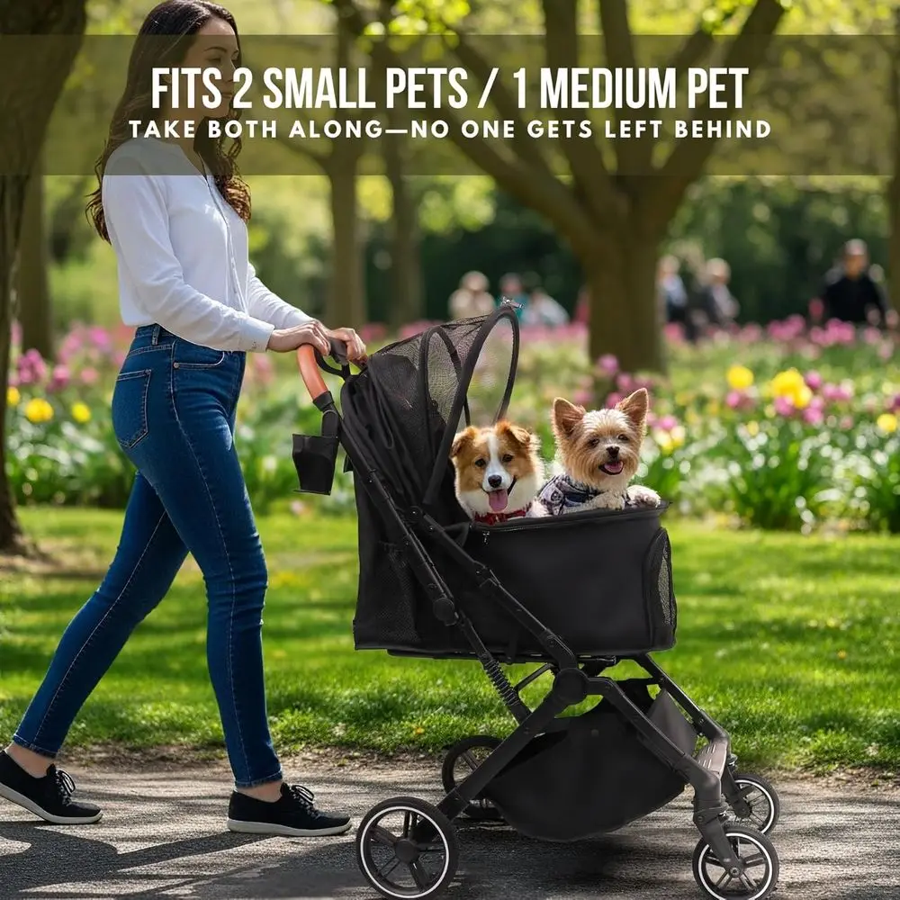Compact All-Terrain Pet Stroller for Dogs and Cats Up to 45 lbs, Easy Fold, 4-Wheel Design for Outdoor Adventures