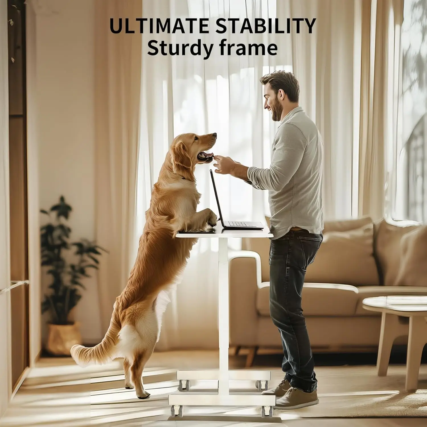 Mobile Small Standing Desk - Rolling Desk With Adjustable Height And Lockable Wheels, Sit-Stand Laptop Table, Portable Com