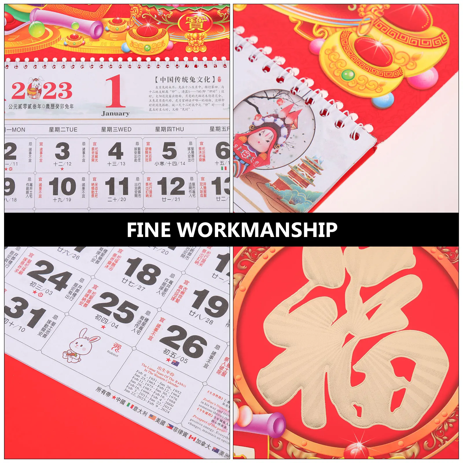 

Chinese Lunar Calendar Wall Calendars for Home Cartoon Style Compact Hanging Daily Traditional