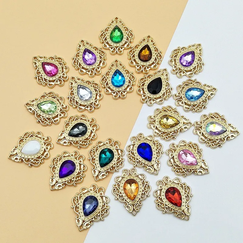 10Pcs Alloy Simple Water Droplet Flower Pendant Hanging Buckle Handmade DIY Phone Case Children's Hair Accessories
