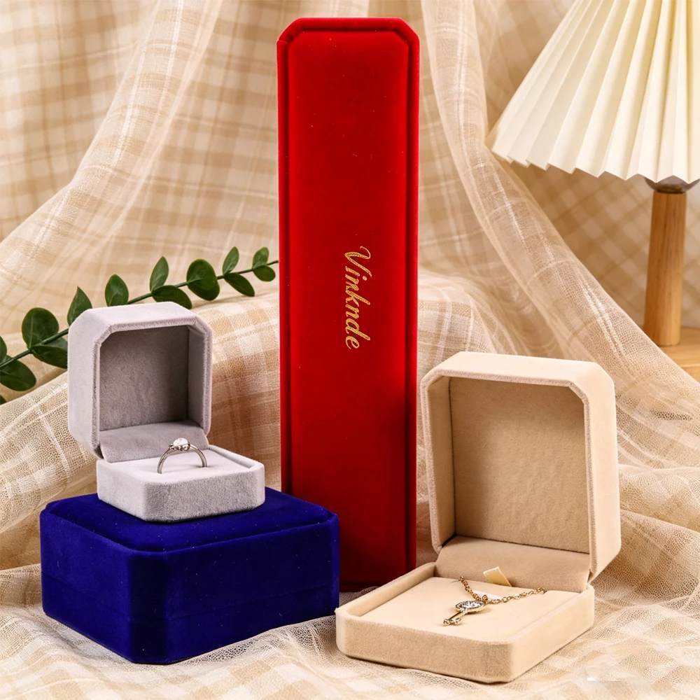 

24Pcs Custom Logo Velvet Jewelry Box for Rings Earrings Necklaces Bracelets Simple Engagement Wedding Packaging Boxes Love Gift