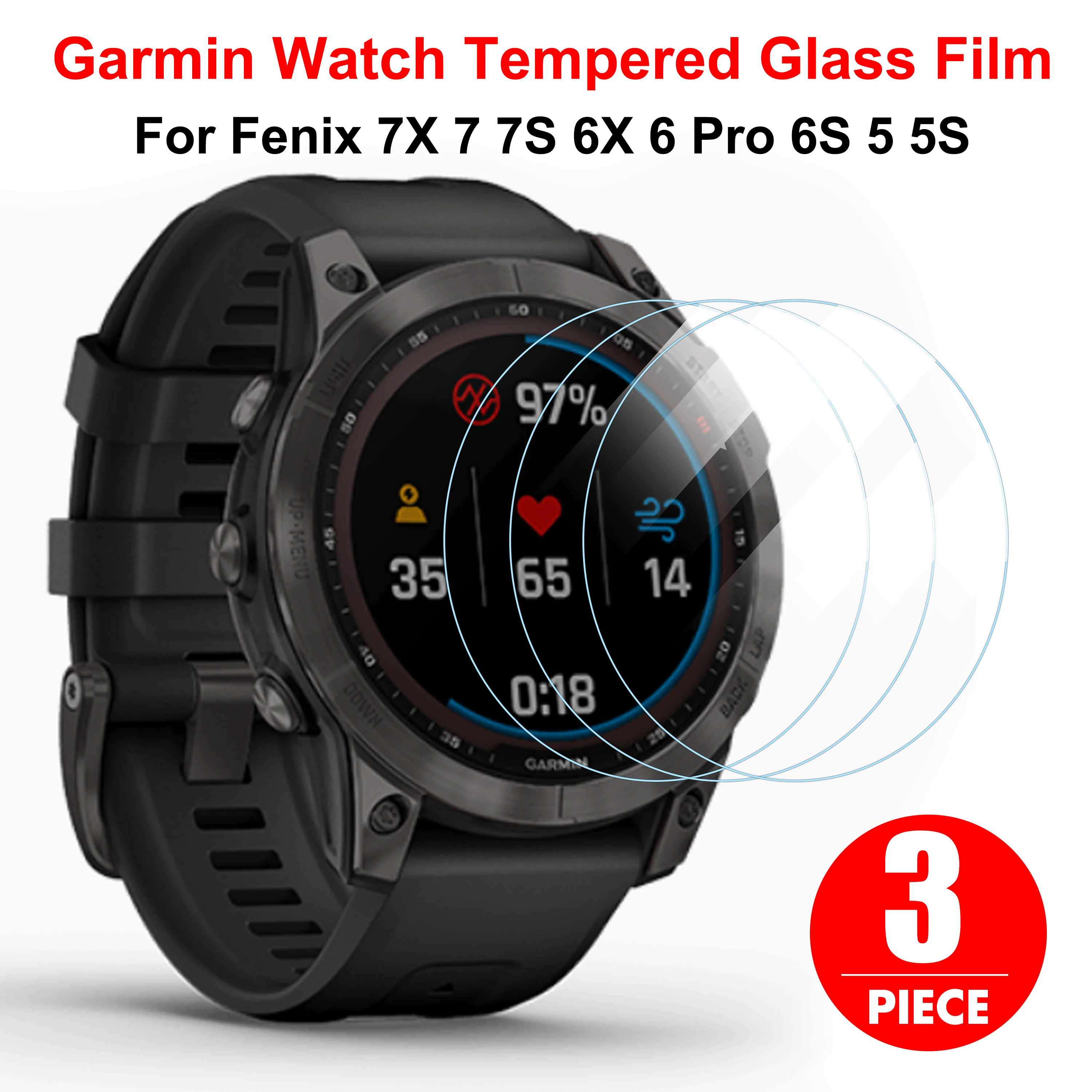 3PCS 9H Premium Tempered Glass For Garmin Fenix 7 7S 7X 6 6S 6X Pro 5S 5 SmartWatch Glass Screen Protector HD Film For Fenix7 7X