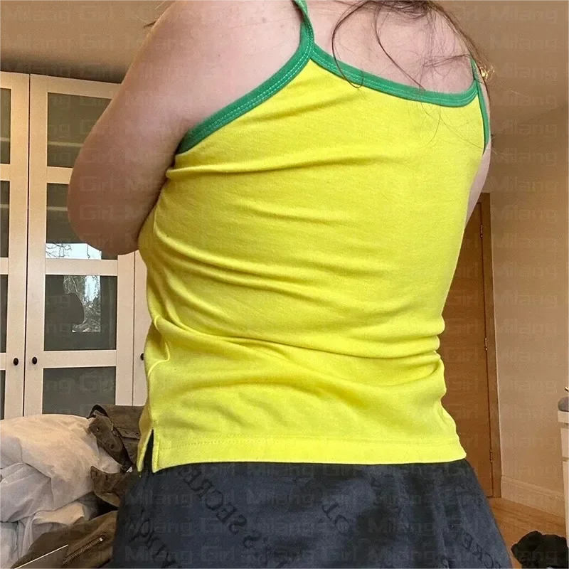 2000s dziewczyna obcisły gorset Y2k retro brazylijska kamizelka z nadrukiem lato bez rękawów krótki top streetwear punk sexy sport casual