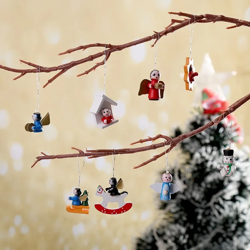 Ornements de noël pour nouvel an, bricolage, artisanat en bois, bijoux pendentif arbre, poupée suspendue, ensemble de jouets mignons, 48 pièces