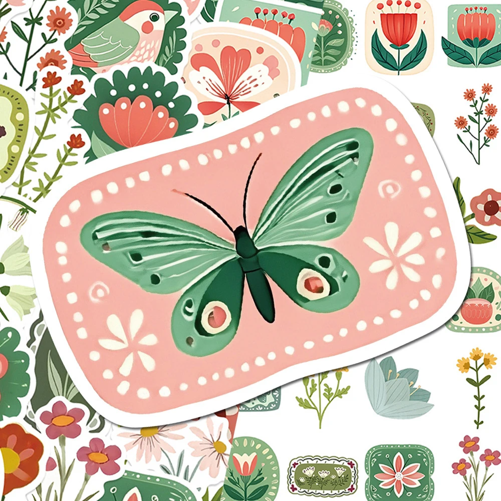 10/30/50pcs Cartoon Vintage Green Floral Plant Stickers Aesthetic DIY Suitcase Notebook Phone Laptop Retro Art Decals Decoration