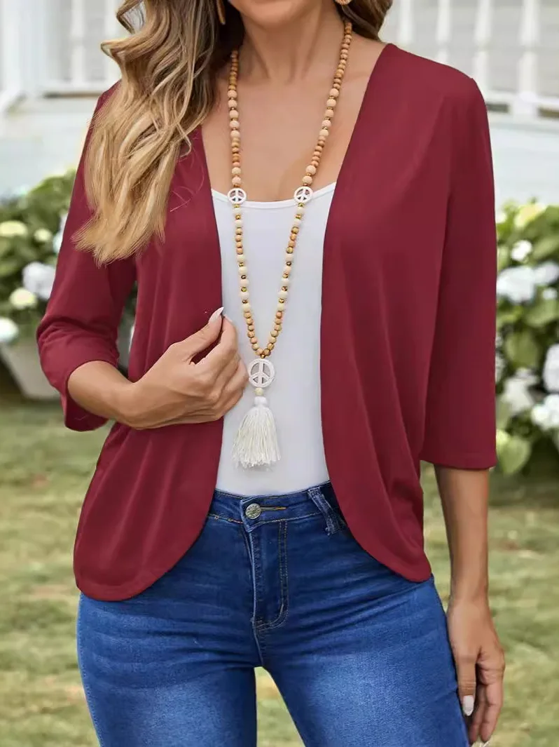 เสื้อคลุมคาร์ดิแกนผู้หญิงแบบสบายๆ แต่งผ้าแบบแพทช์เวิร์ค น้ำหนักเบา เหมาะสำหรับฤดูร้อน ผ้าบางเบา ถักนิตติ้งแฟชั่น