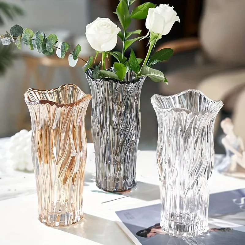 Modern Cylinder Glass Vase for  Decor, Creative Crystal Clear Flower Vase for Living Room Dining Table Decoration - Elegant Cent