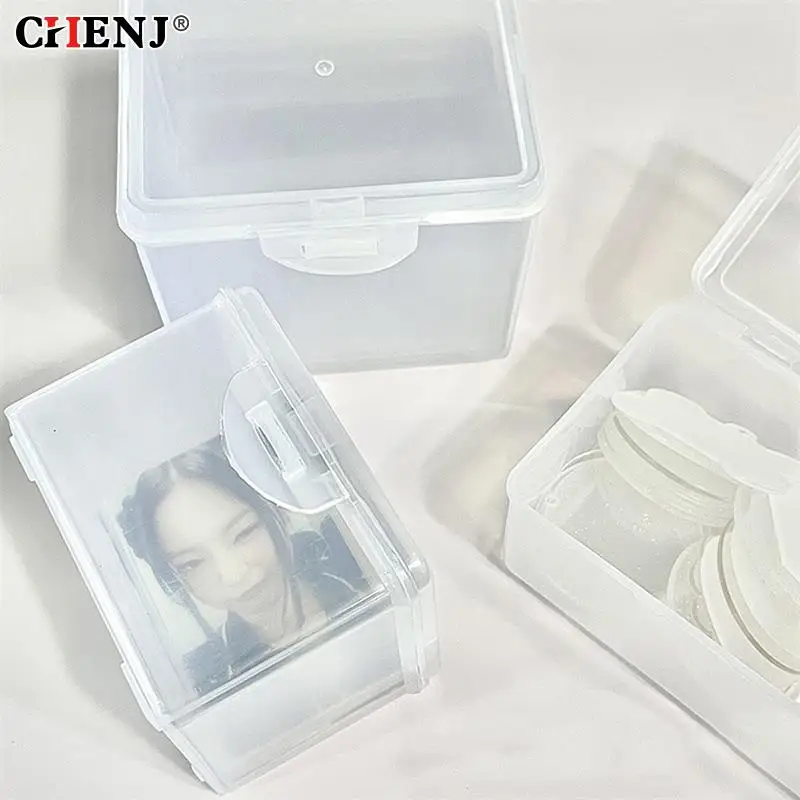 Photocards Storage Box Transparent Stickers Korea Idol Card Holder Desk Storage Organizer Classification Box School Stationery