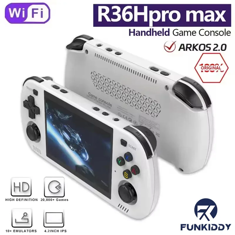 FUNKIDDY R36H PRO MAX Console di gioco 20000+ giochi Open Source ArKOS Console da gioco portatile retrò Lettore video con schermo IPS da 4,2 pollici