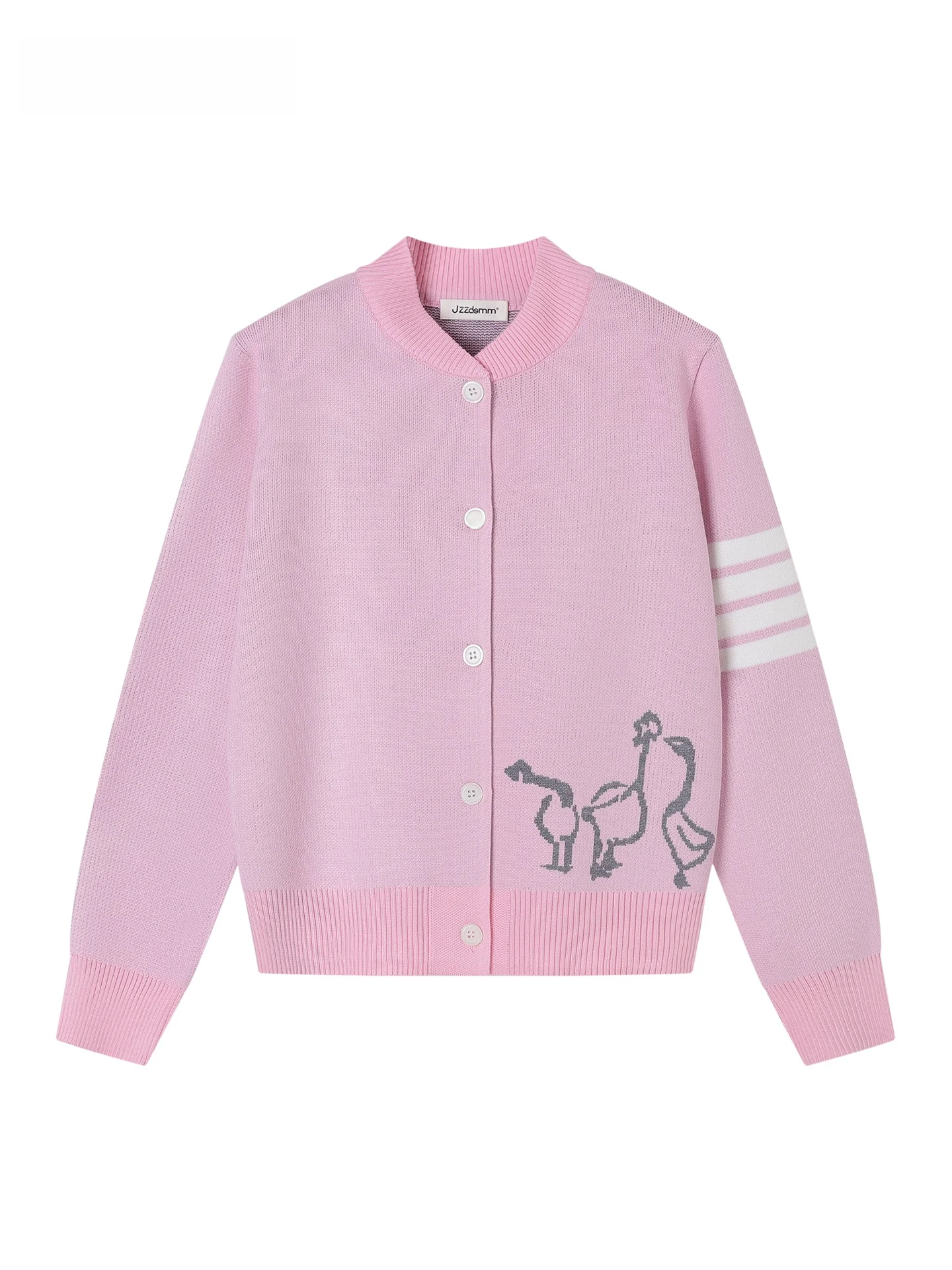 

JZZDEMM College Sle Cartoon Animal Knitted Open Cardigan Women's Faion Long Sve Stand Collar Sweater Jaet