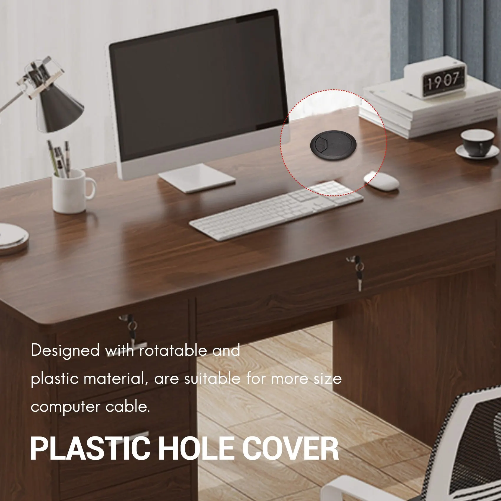 Black Desk Cable Grommets, Cabo De Fio, Tampa Do Furo, 50mm De Diâmetro, 2 Pcs