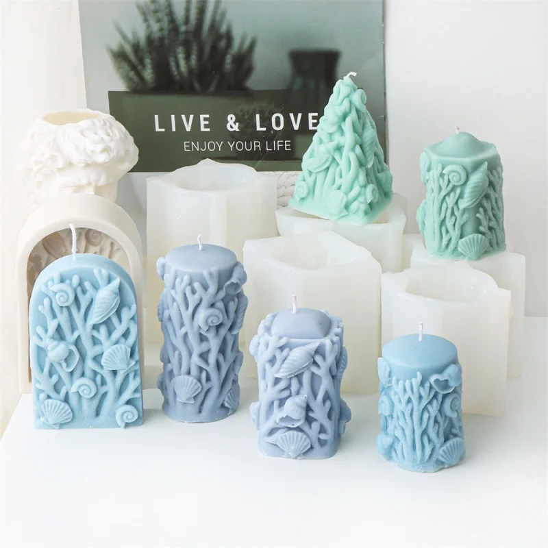 

3D Ocean Coral Cylinder Silicone Candle Mould DIY Simple Conch Shell Relief Aroma Candle Plaster Creative Ornaments Gift