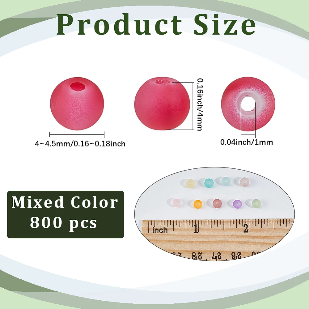 1 Box 800PCS 4MM Frosted Round Glass Beads with Holes Matte Transparent Colorful Mini Small Assorted Spacer Looses Bead Bulk