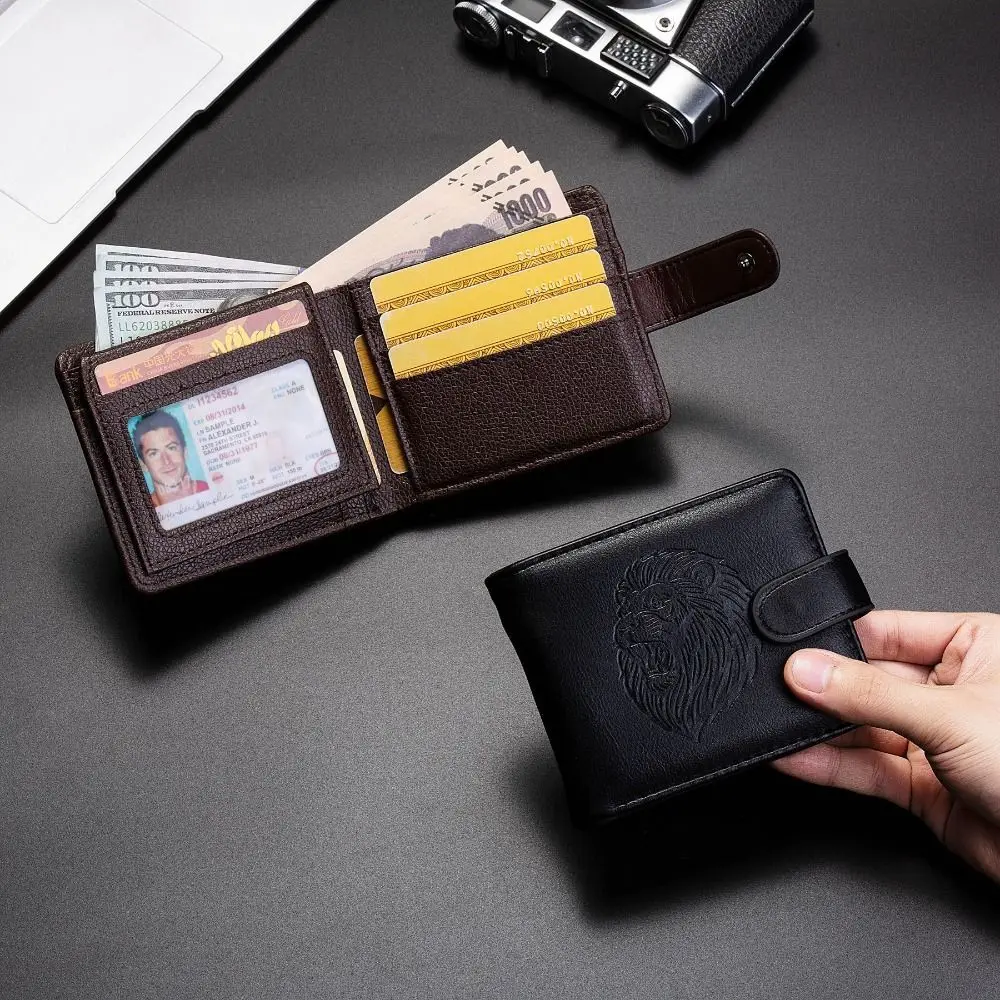 

New PU Leather Retro Men's Wallet 3D Embossed Two-Fold Multiple Pockets Black Coffee Slim Wallet Money Clip Credit Card