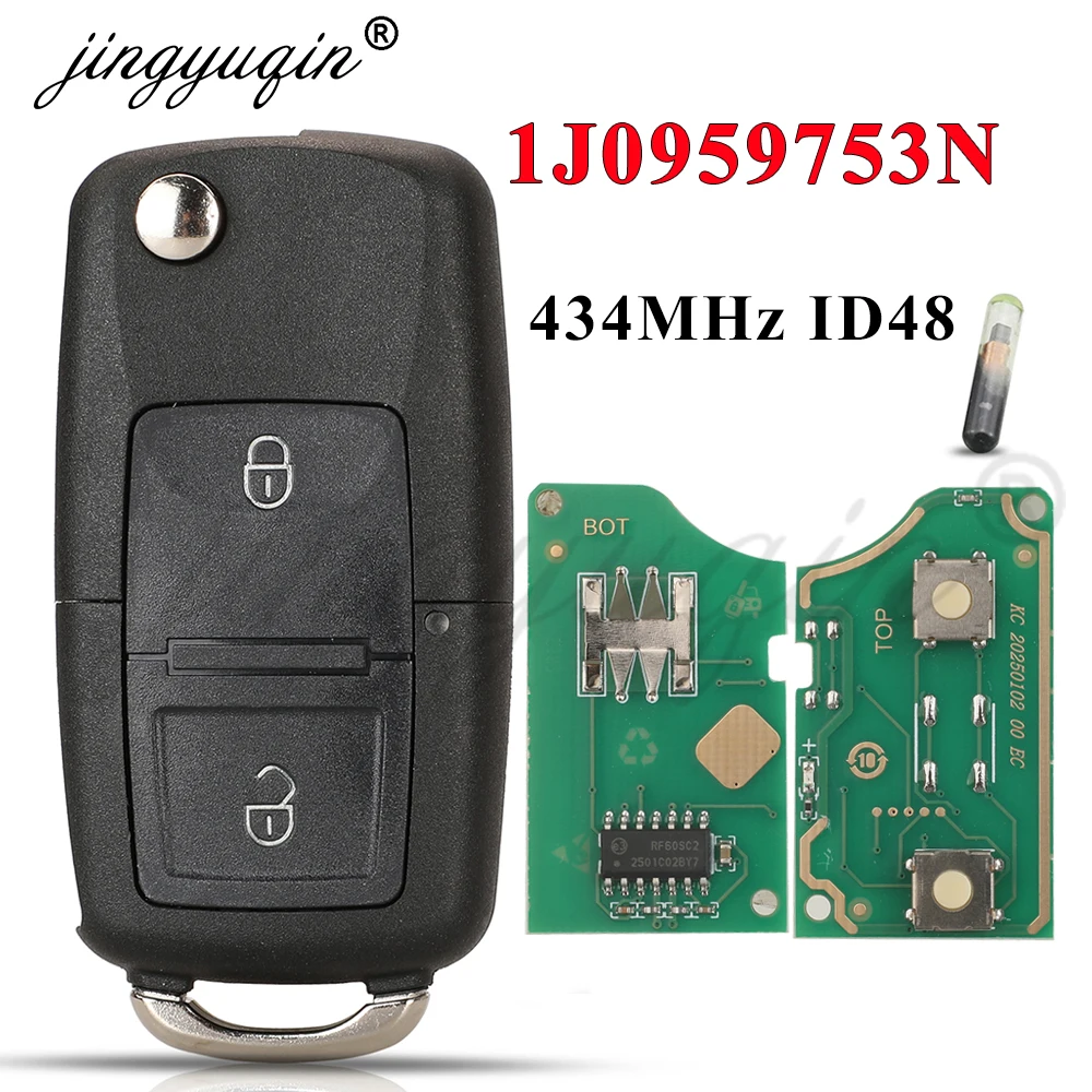

Jingyuqin 1J0959753N Remote Car Key 433Mhz ID48 For VOLKSWAGEN VW Beetle Bora Golf SEAT Toledo SKODA Octavia 2BTN Auto Flip Fob