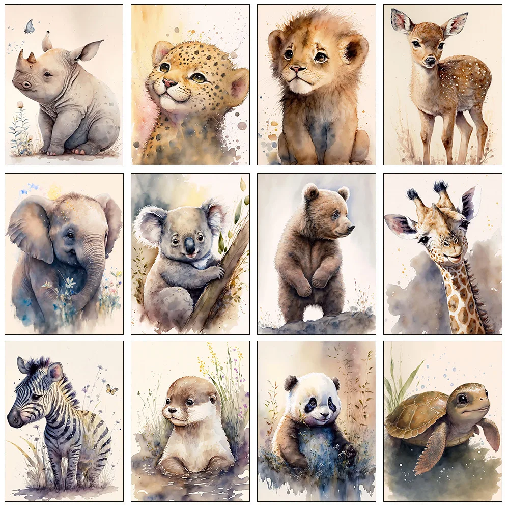 Cartoon Animal Diamond Painting Cute Koala Panda Rhino Fox Lion Cross Stitch Set Full Diamond Embroidery Mosaic Home Decor Gift