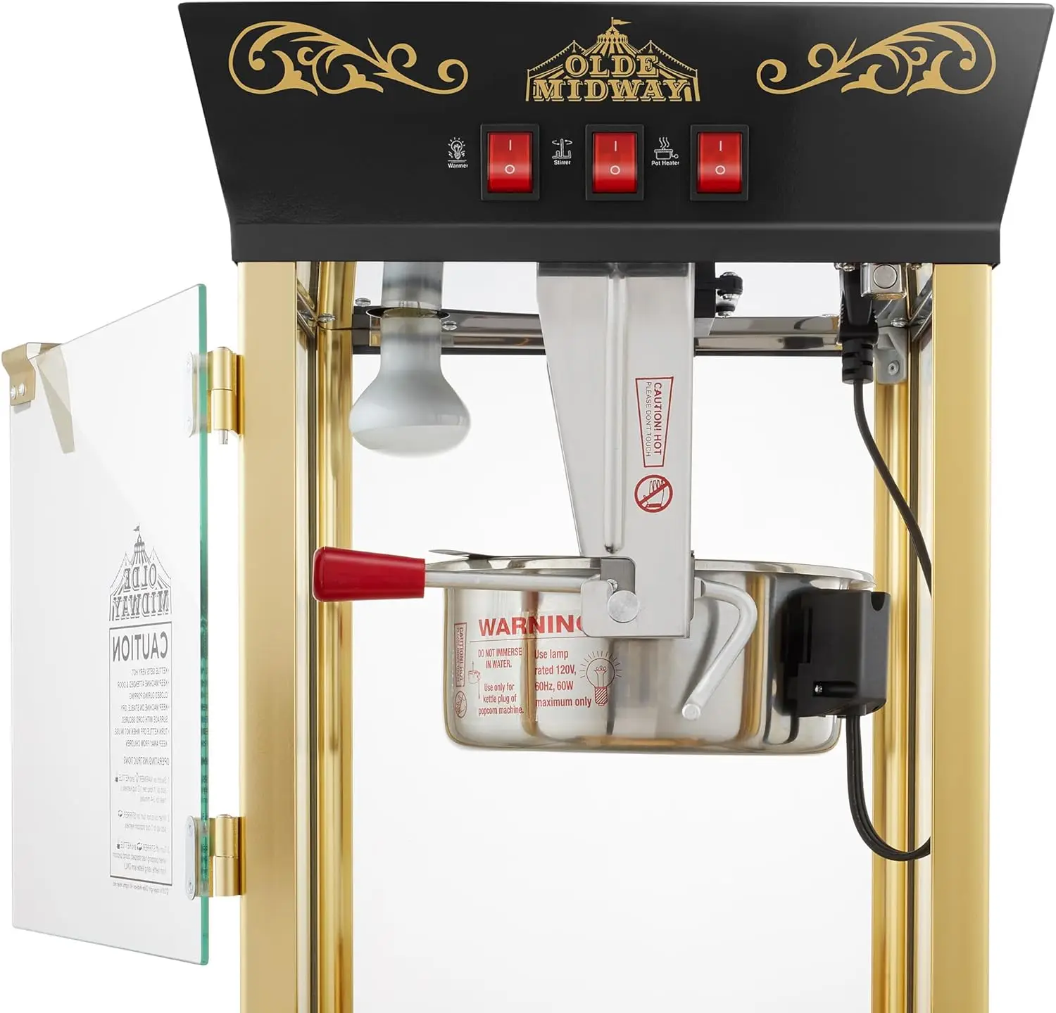 Midway Movie Theater-Style Popcorn Machine Maker with Cart and 8-Ounce Kettle - Black, Vintage-Style Popper on Wheels