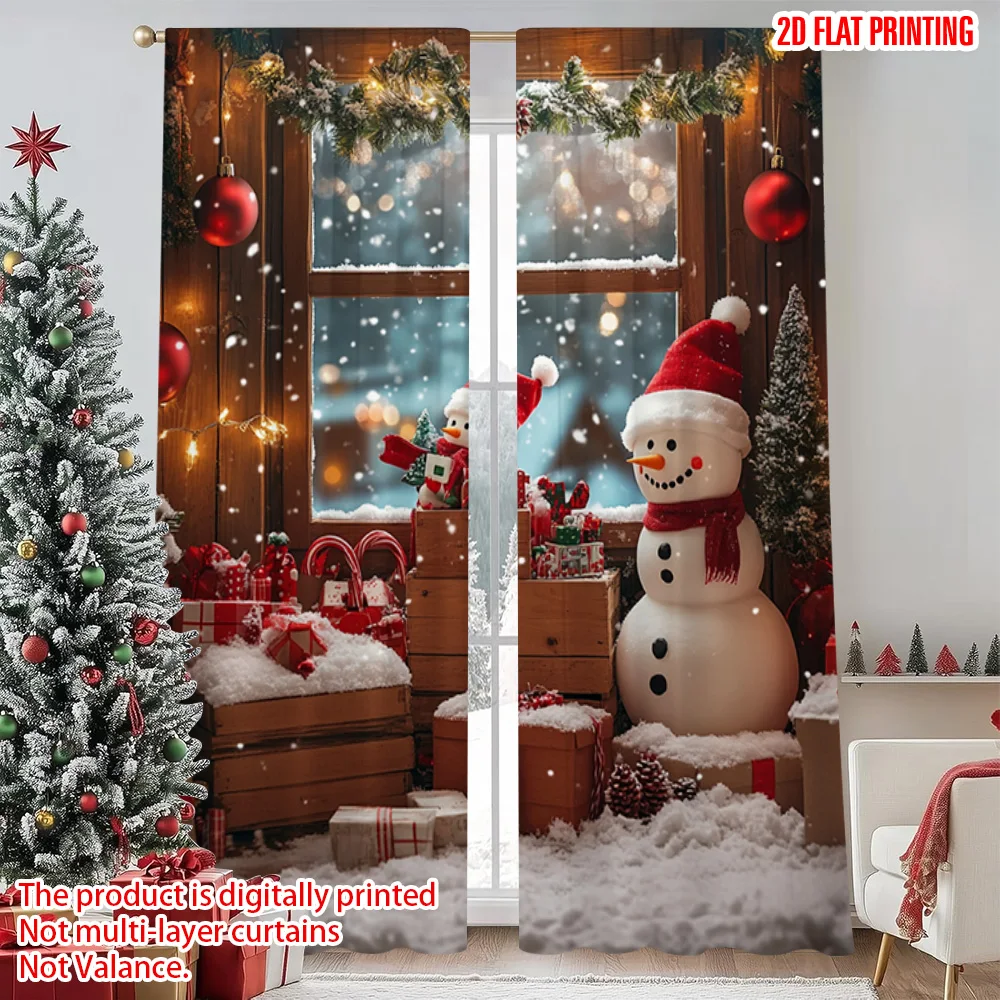 

2pcs 2D flat printing Merry Christmas Party Curtains Christmas Day Fabric Without Electricity Versatile for Bedroom living room