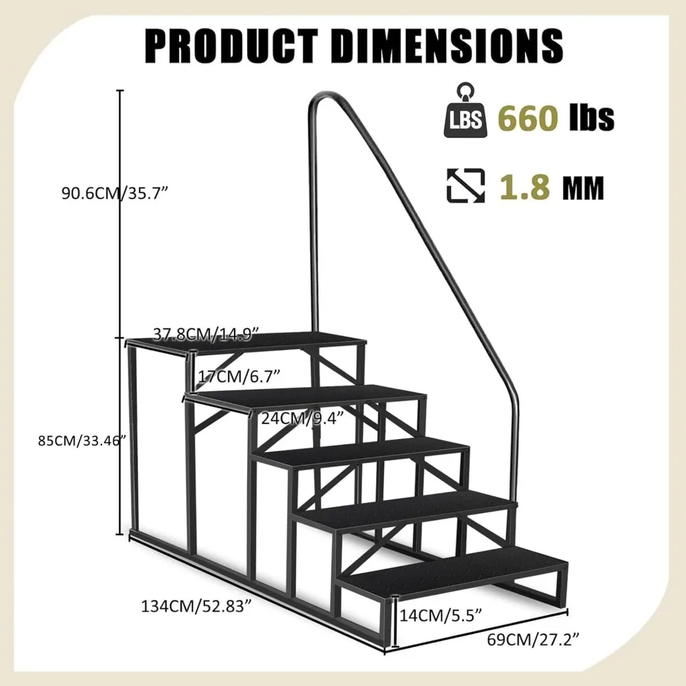 บันได, บันไดพับพร้อมที่จับ, บันไดสระว่ายน้ำแบบแข็งแรงสำหรับสระว่ายน้ำเหนือพื้นดิน รับน้ำหนักได้ 660 ปอนด์, บันไดสำหรับรถบ้าน บันไดกลางแจ้ง บันไดรถบ้านสำหรับการเข้าถึง