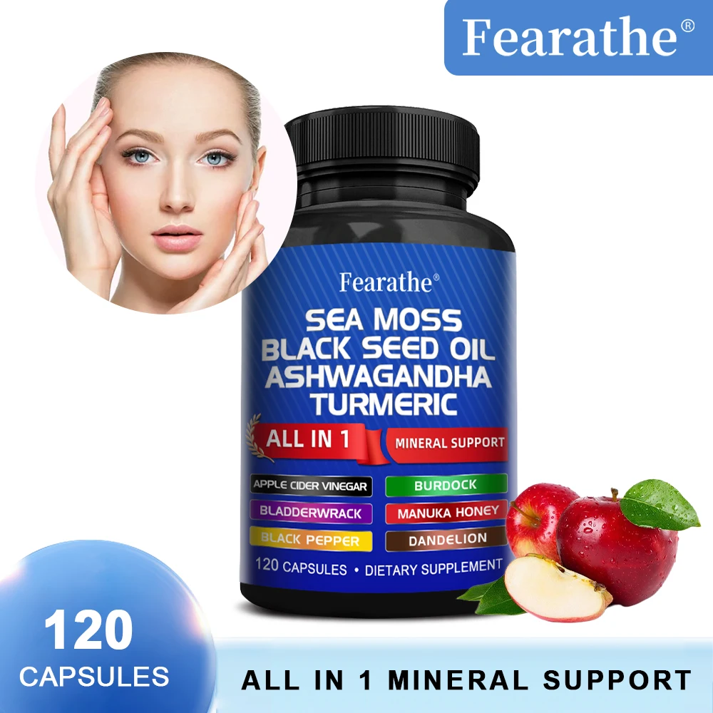 Sea Moss Complex Capsules, Black Seed, Ashwagandha, Turmeric, Support Thyroid, Immune, Joint & Digestive Wellness, Anti-Aging